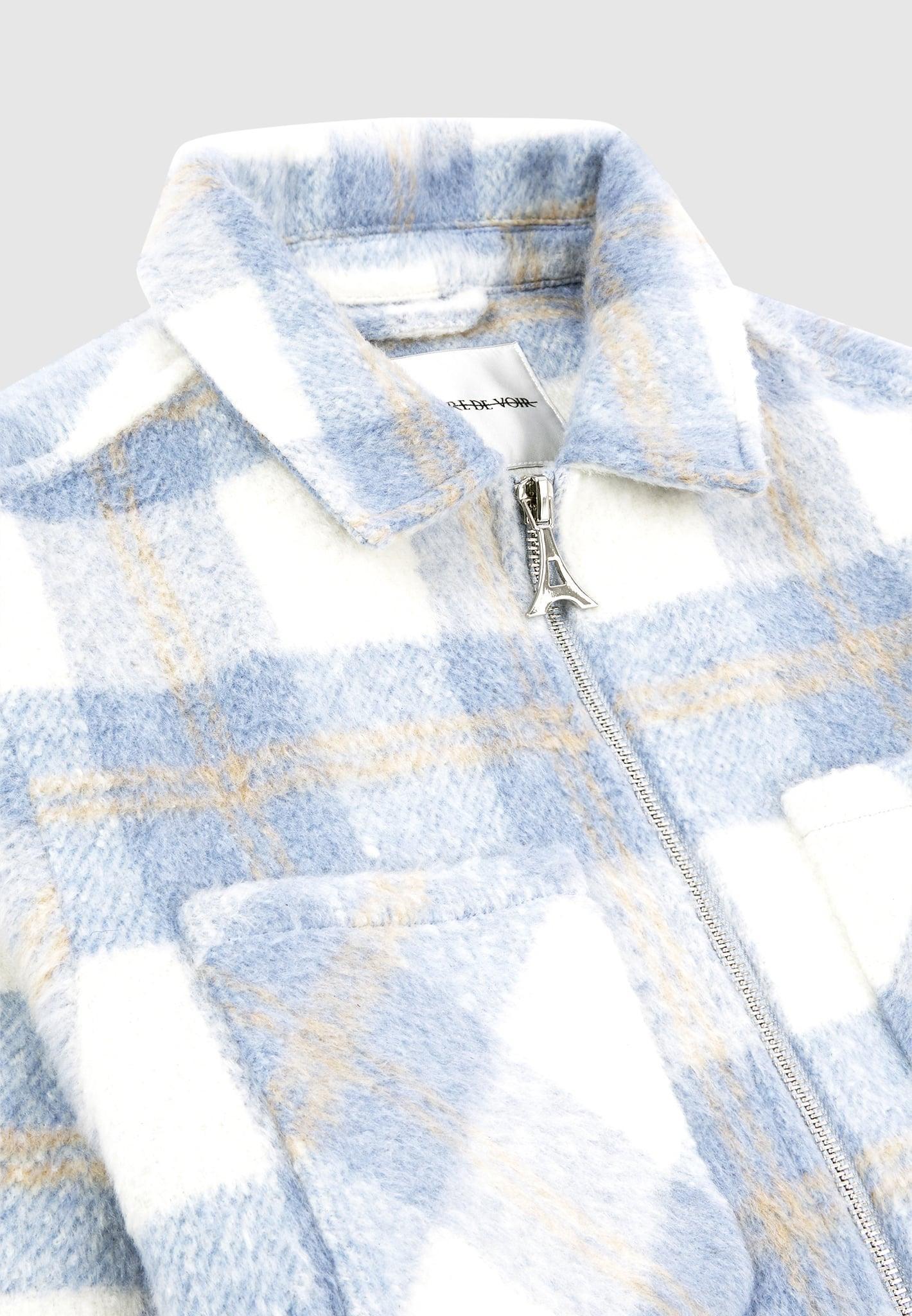 Checked Wool Shacket - Blue Male Product Image