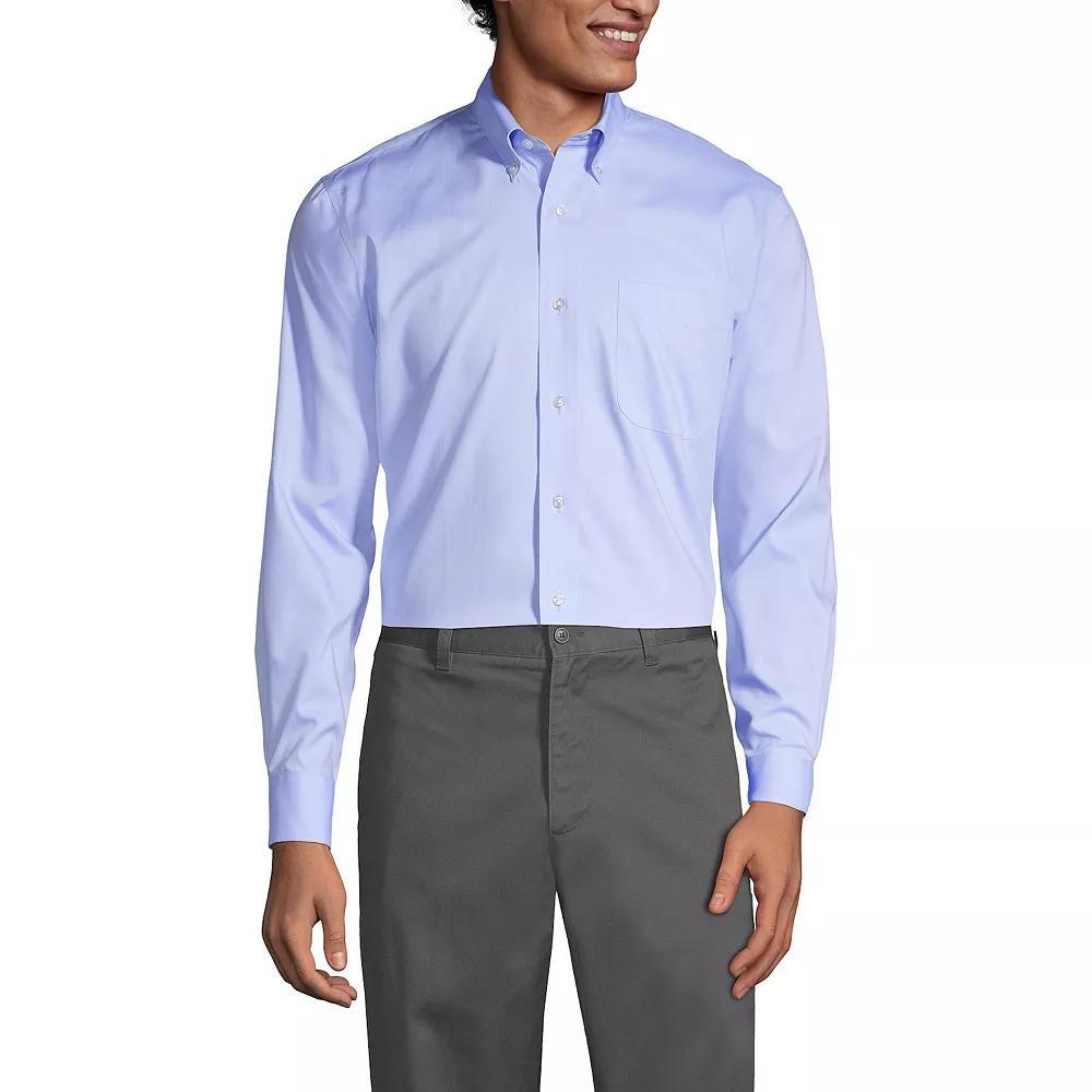 Men's Lands' End School Uniform Long Sleeve No-Iron Pinpoint Dress Shirt, Size: Medium, White Product Image