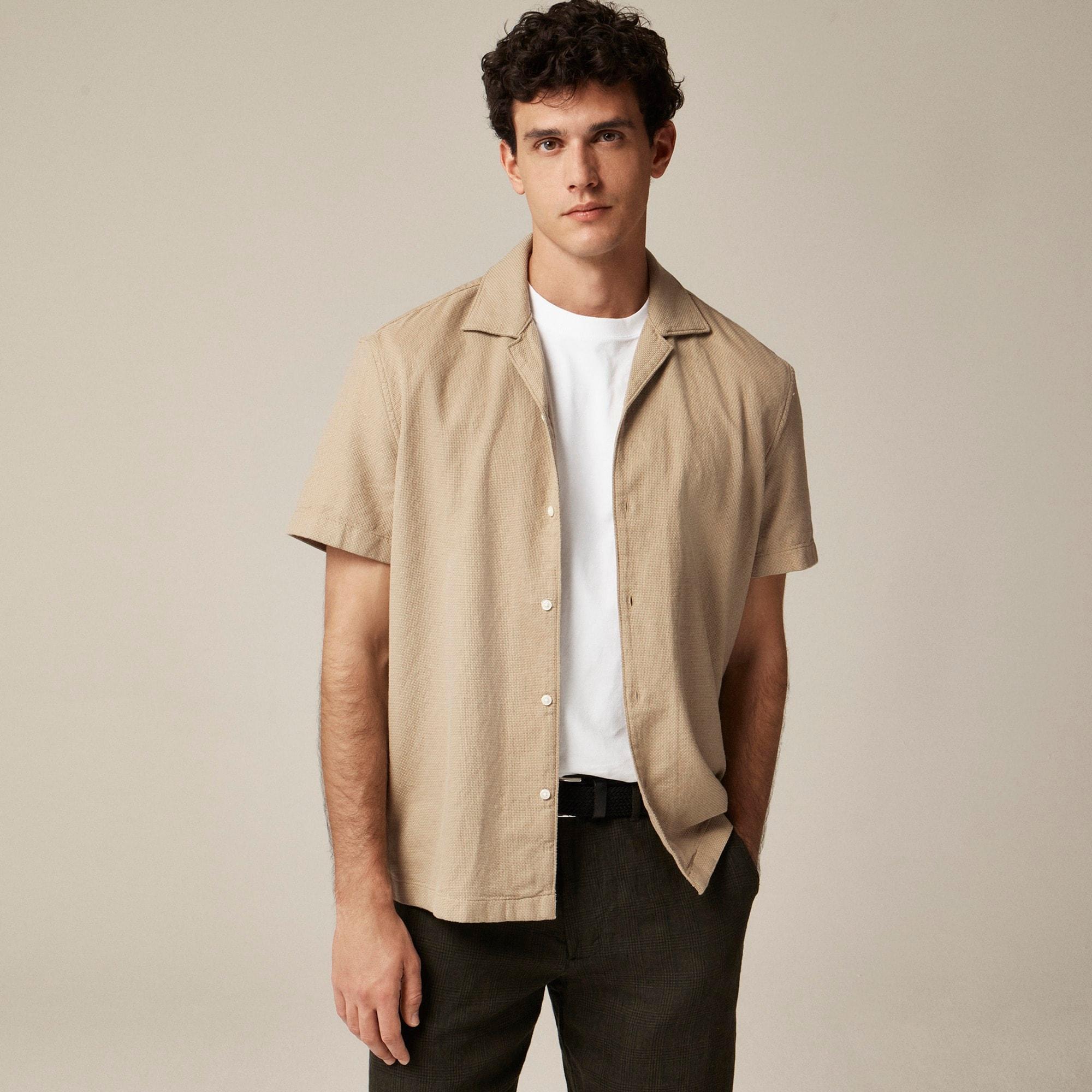 Short-sleeve textured cotton camp-collar shirt Product Image