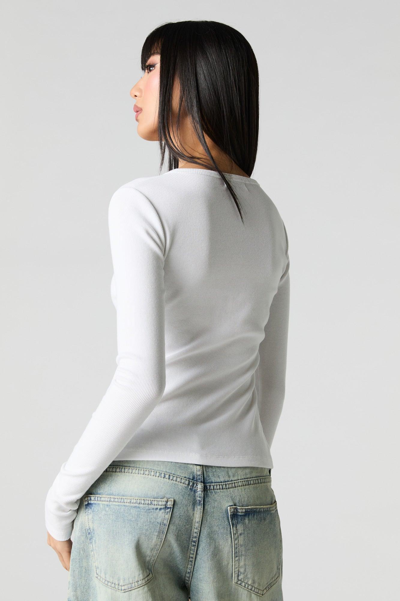 Ribbed V-Neck Button-Up Top Female Product Image