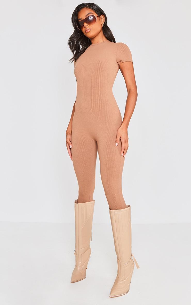 Mocha Rib Short Sleeve Jumpsuit Product Image