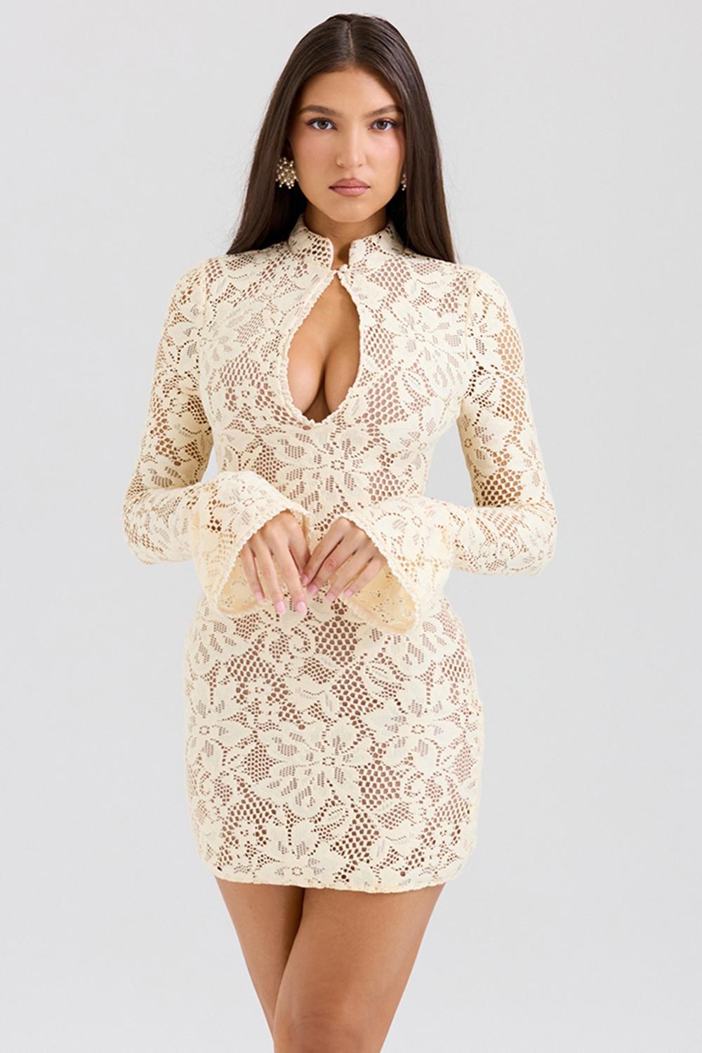 Brianna Buttermilk Keyhole Lace Mini Dress Product Image