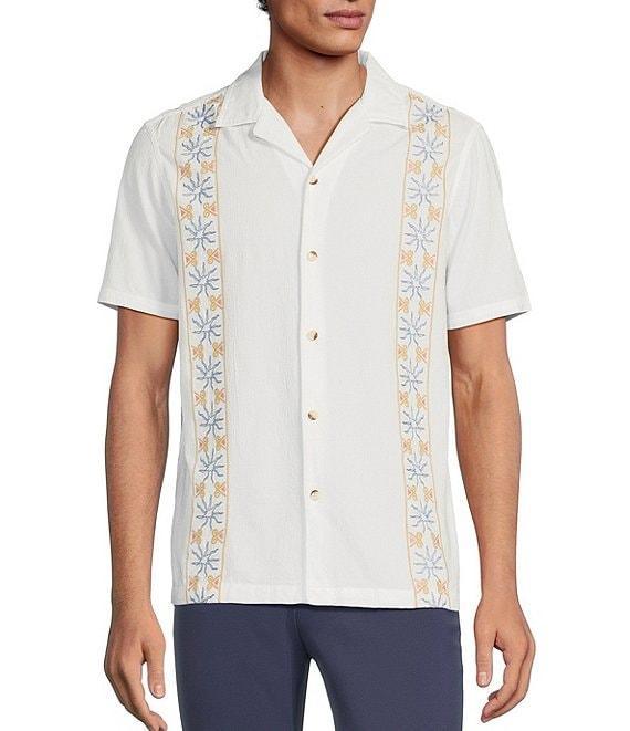 Rowm Short Sleeve Seersucker Embroidery Stripe Camp Shirt Product Image