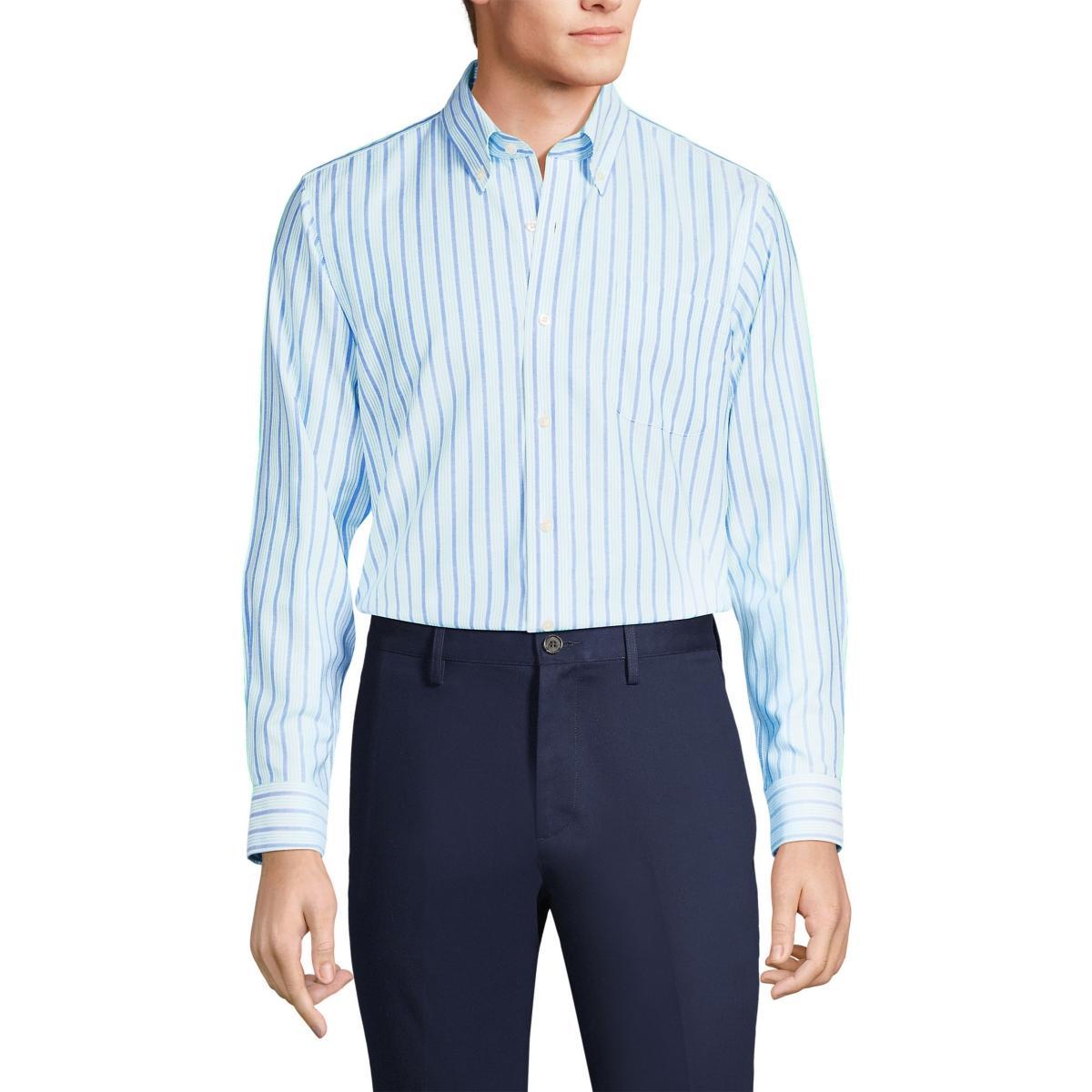 Lands End Mens Pattern No Iron Supima Oxford Dress Shirt - Royal cobalt Product Image