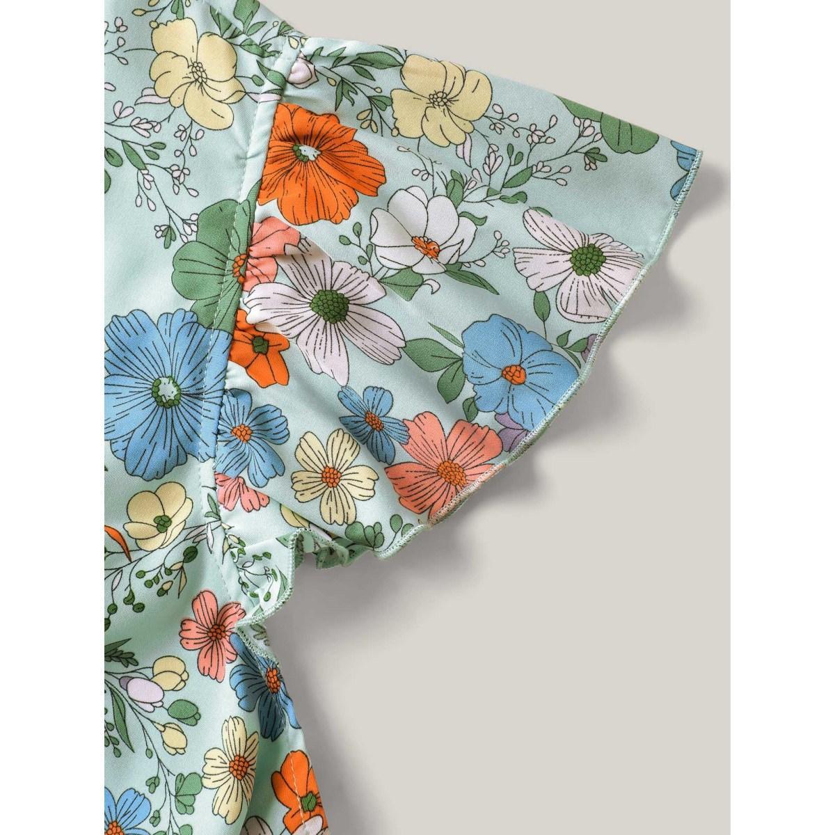 Plus Size Floral Print Flutter Sleeve Pockets Midi Dress LightBlue Women Square Neck Cap Sleeve Curvy BloomChic 22-24/3X Product Image