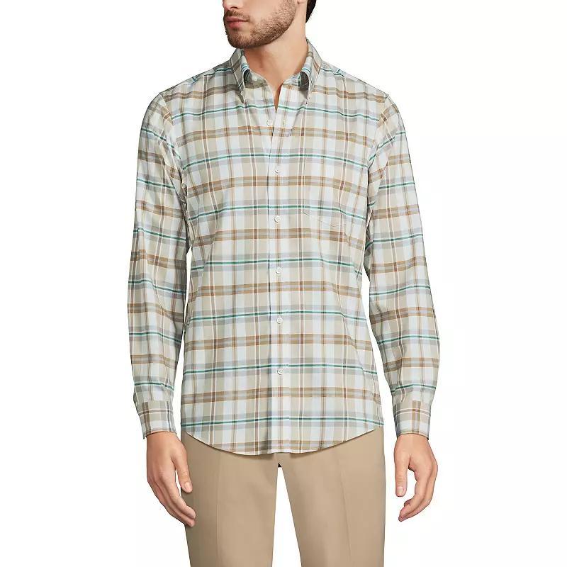 Men's Lands' End Traditional-Fit No-Iron Twill Button-Down Shirt, Size: Large, Gray Stone Ivory Plaid Product Image