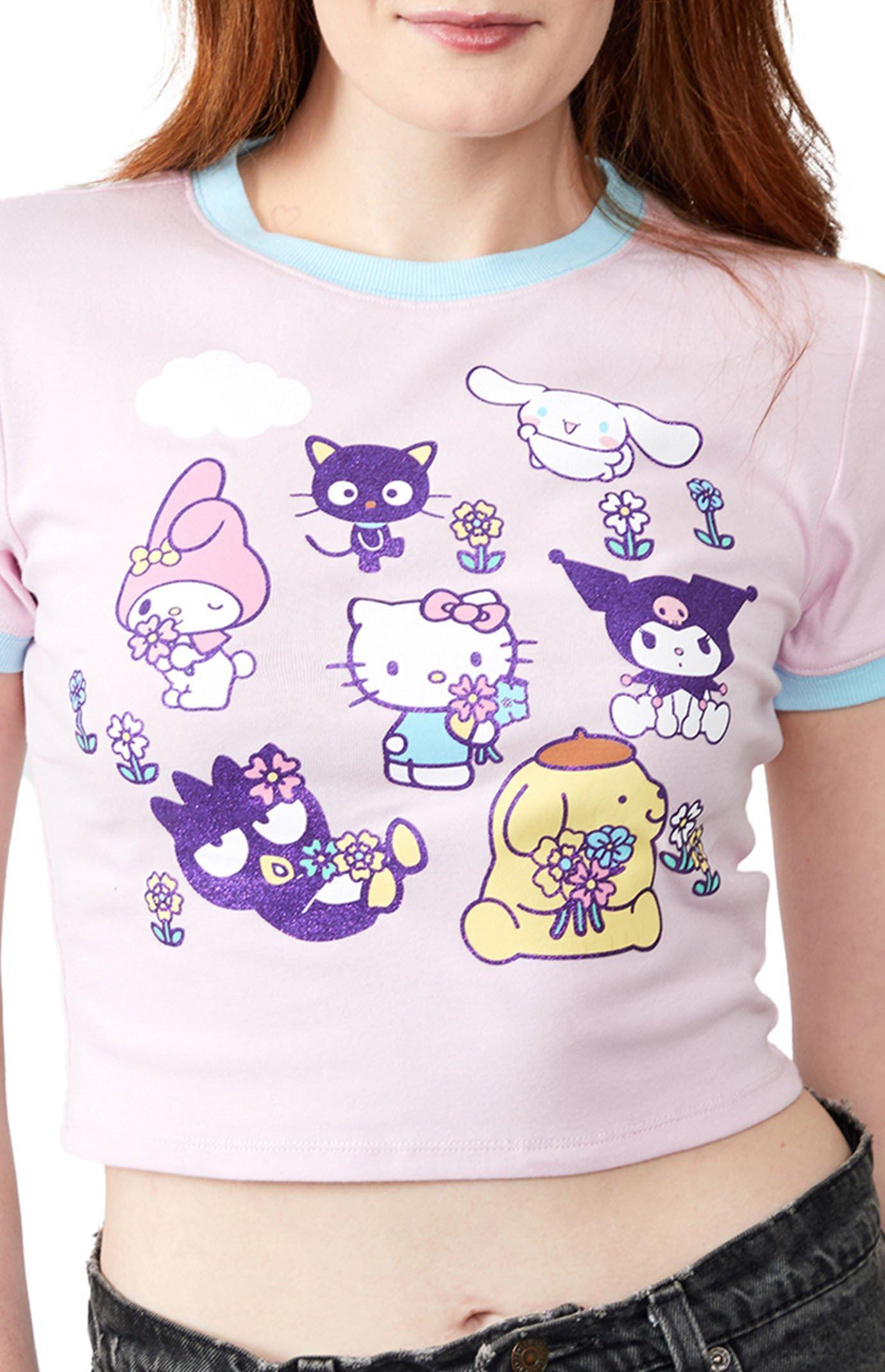 Juniors' Hello Kitty & Friends Smell the Flowers Baby Graphic Tee, Women's, Size: Large, Pink Product Image