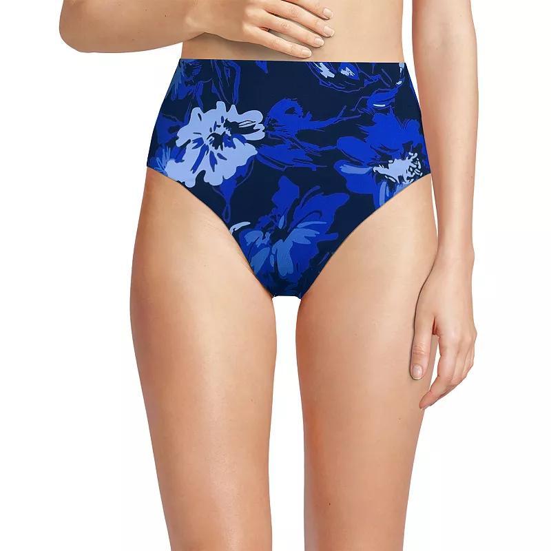 Women's Lands' End Smoothing High Waisted Bikini Bottoms, Size: 12, Deep  Blue Floral Product Image