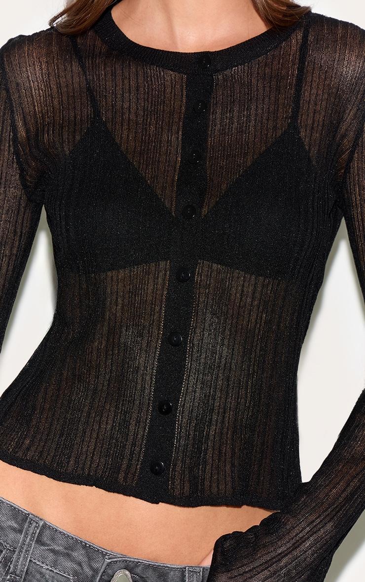 Black Sheer Knit Cardigan Product Image
