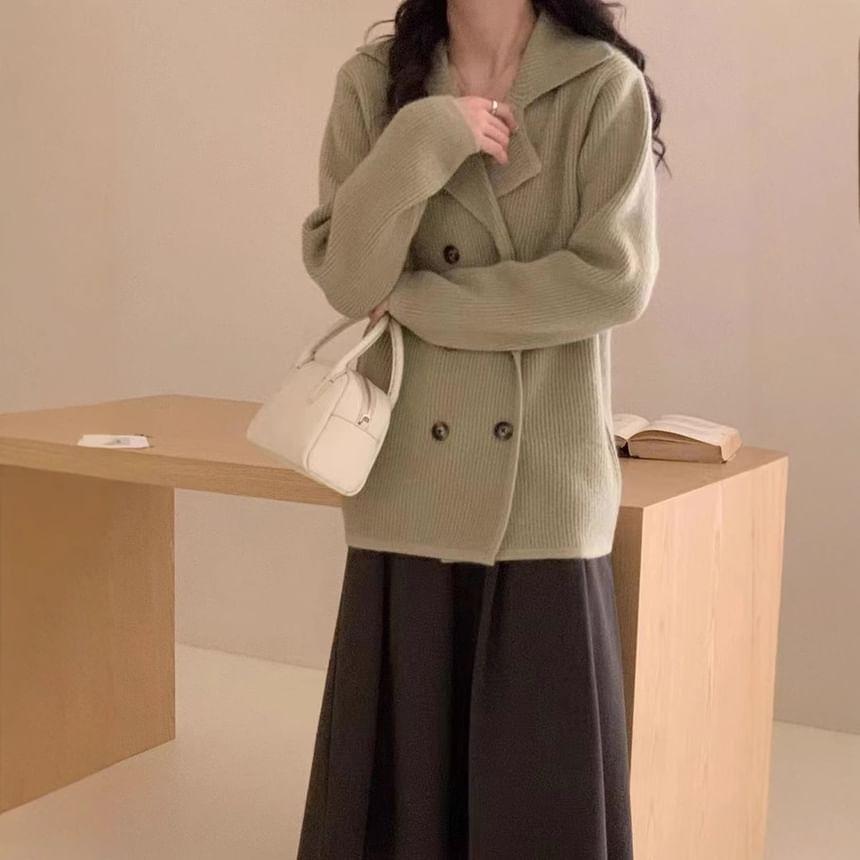 Lapel Collar Plain Double Breasted Cardigan Product Image