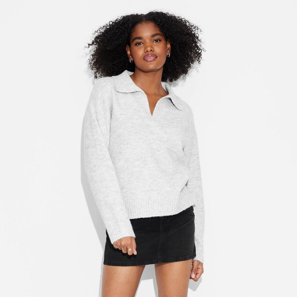 Womens Oversized Polo Pullover Sweater - Wild Fable Heather Product Image