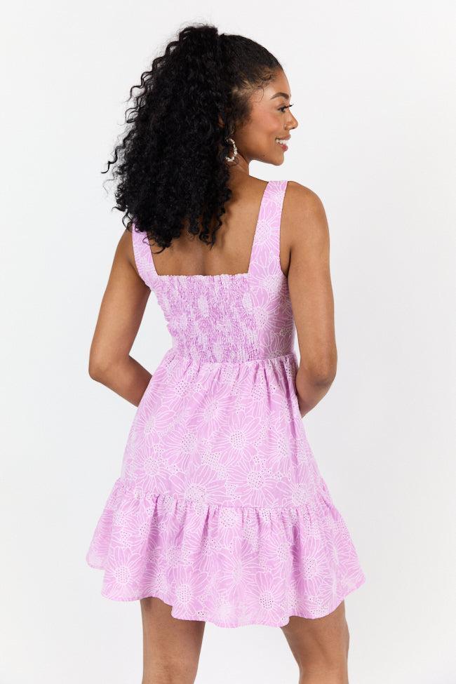 Eyelet Elegance Lavender Mini Dress SALE Product Image