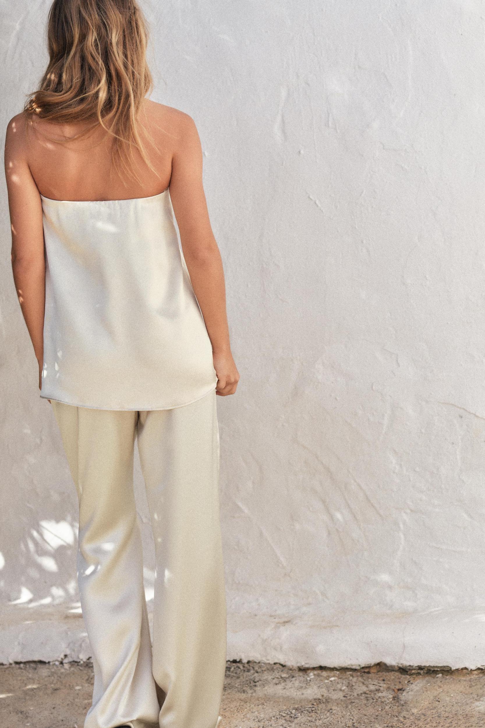 SATIN EFFECT STRAIGHT LEG PANTS Product Image