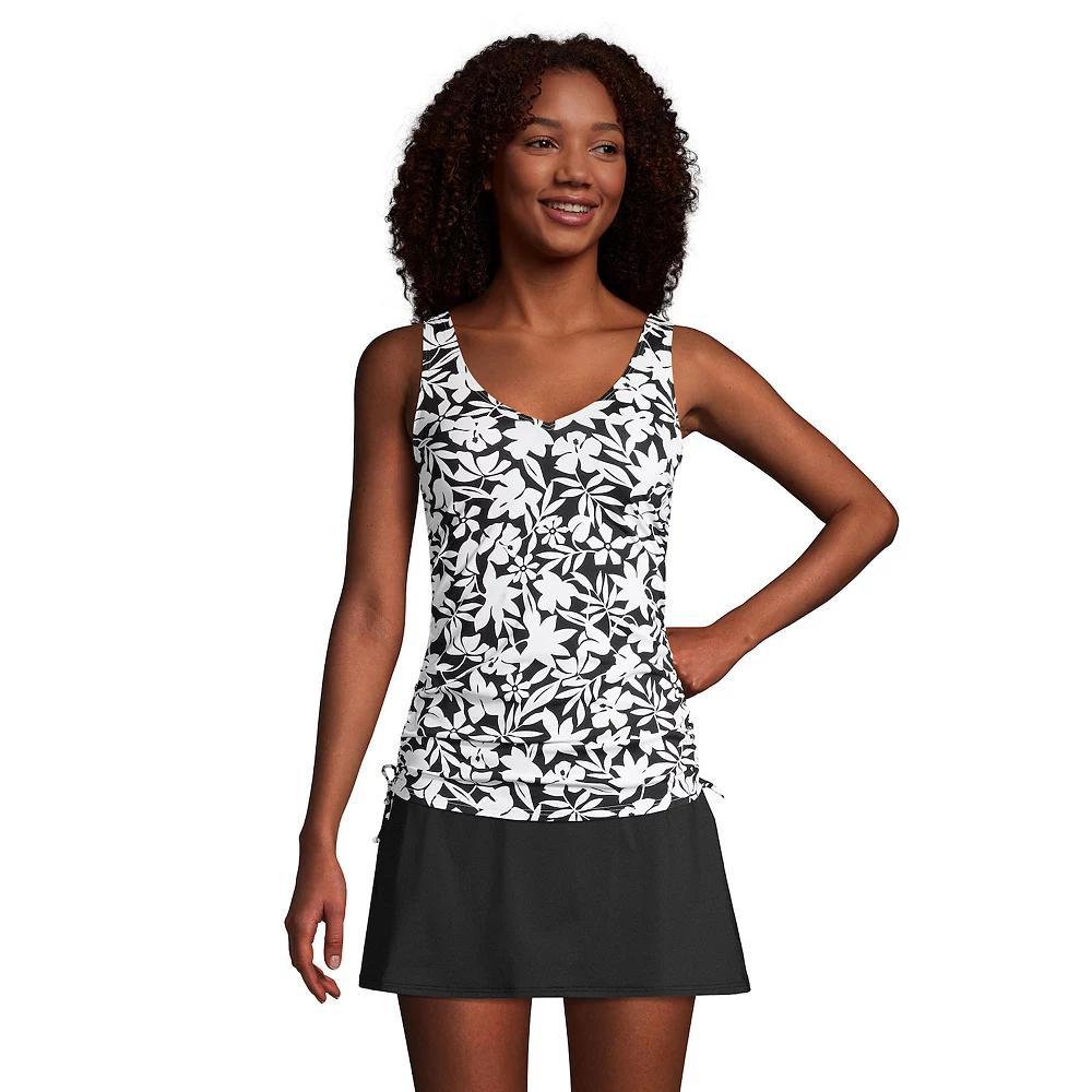 Women's Lands' End Ruched-Sides V-Neck UPF 50 Tankini Swimsuit Top, Size: 6 LONG, Black Havana Floral Product Image