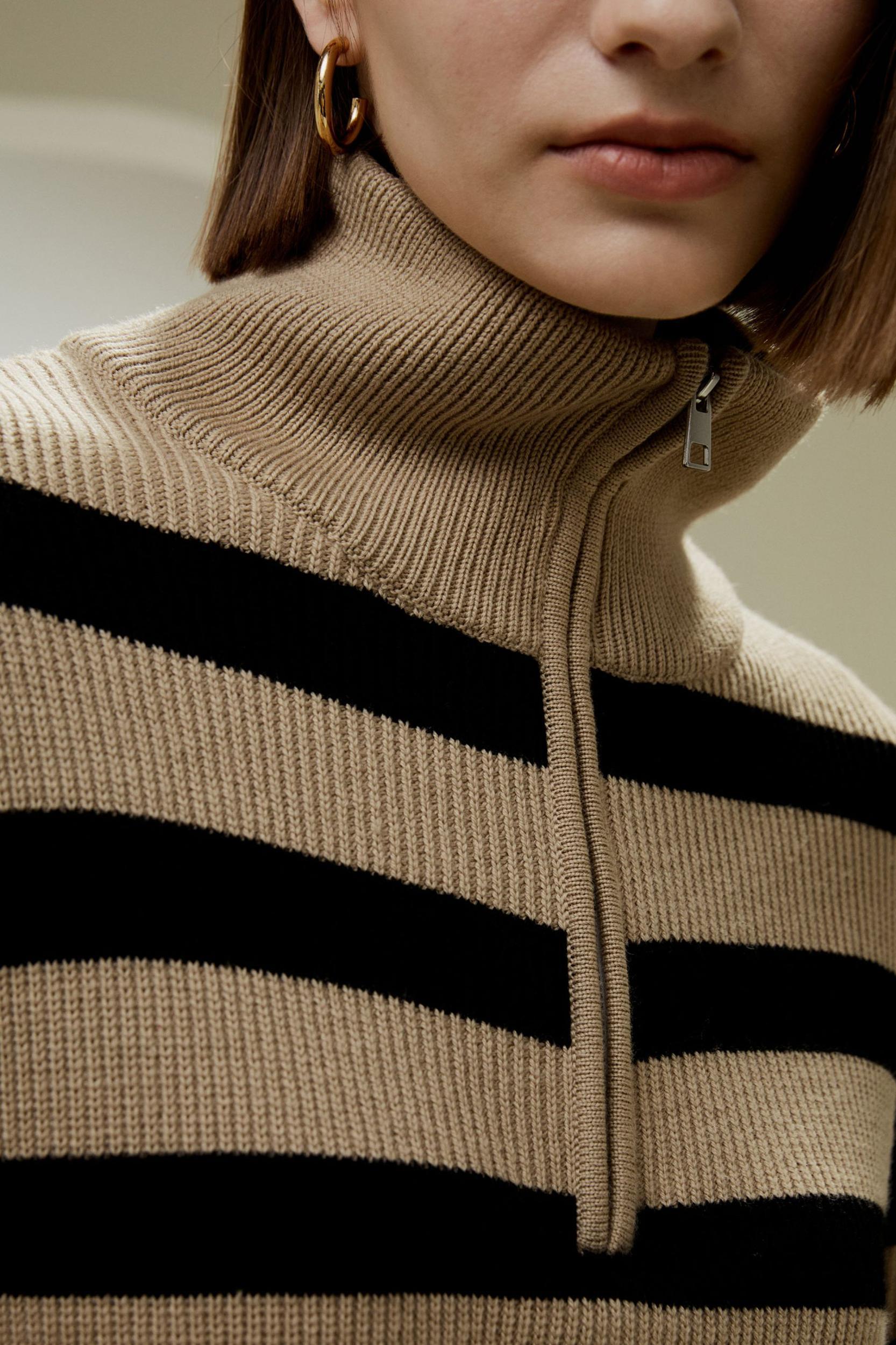 LILYSILK Wool Women's Sweaters Camel with Black Stripes Merino Wool Comfortable Dropped-Shoulder Sweater S Product Image