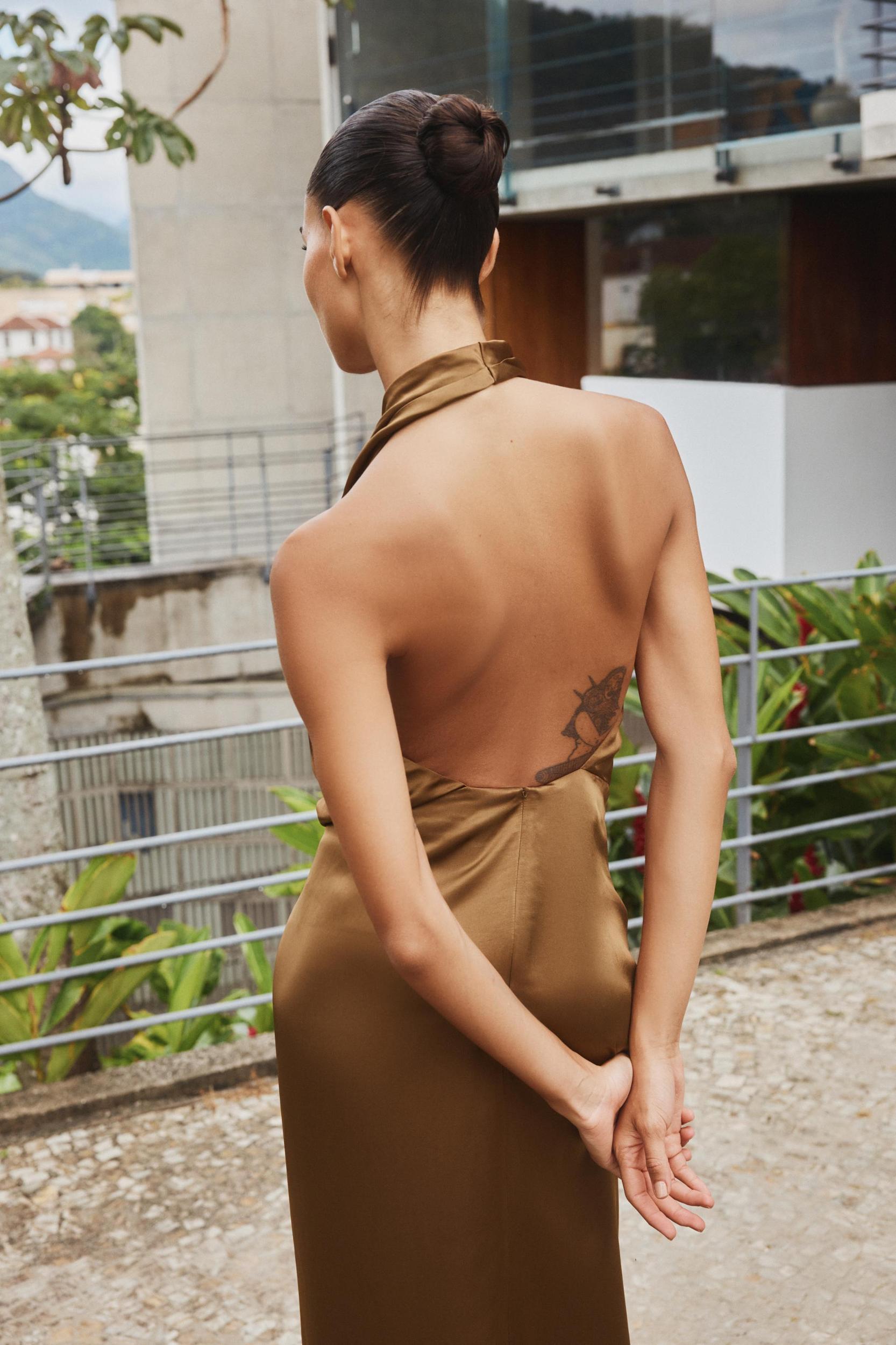 SATIN EFFECT HALTER MIDI DRESS Product Image