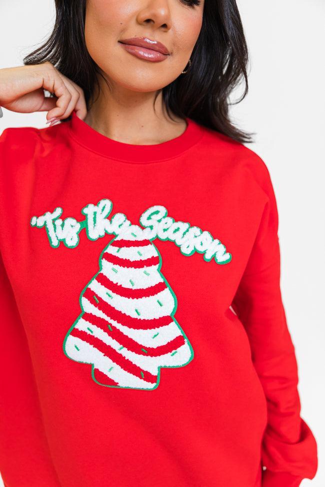 Tis The Season Christmas Cake Patch Red Graphic Sweatshirt FINAL SALE Product Image