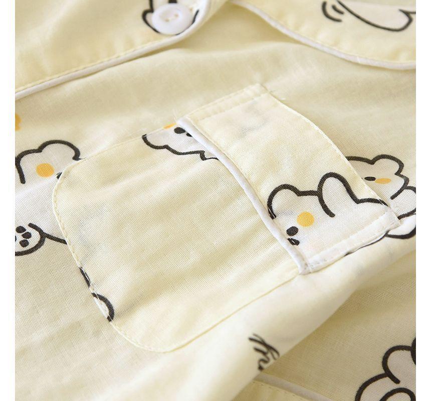 Couple Matching Pajama Set: Short-Sleeve Print Top + Pants + Shorts (Various Designs) Product Image