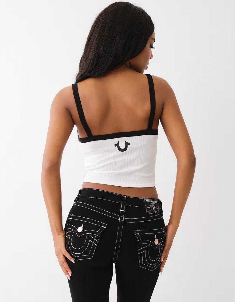 TRUE RELIGION Logo Ringer Womens Baby Tank Top - WHITE Product Image