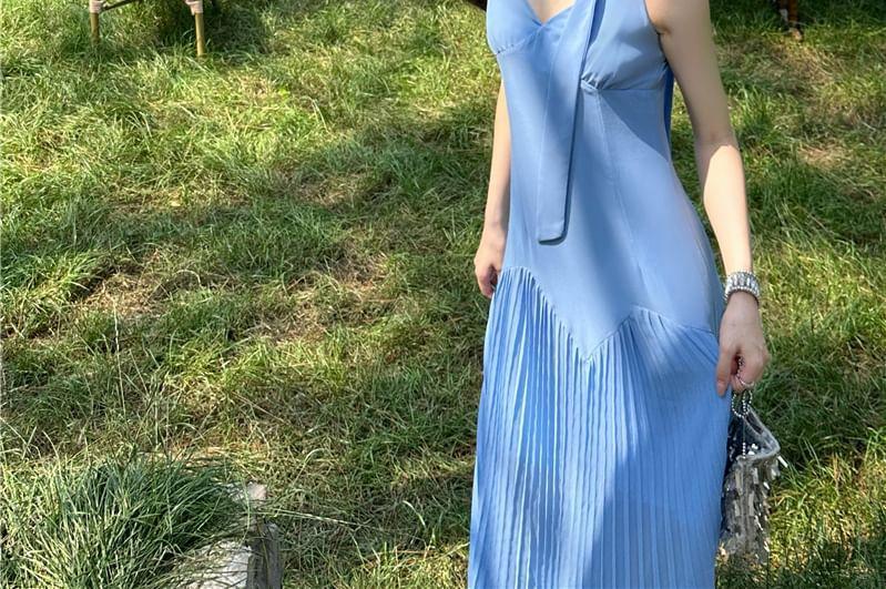 Halter-Neck Plain Midi Sundress Product Image