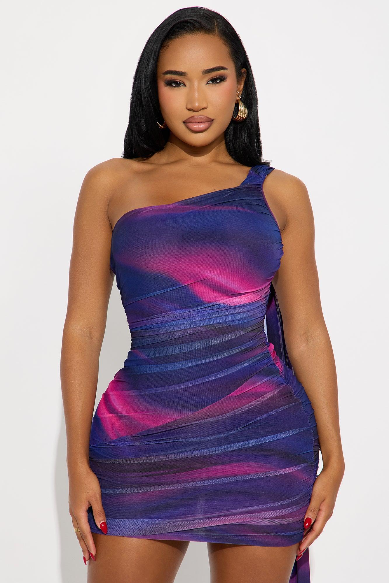Mila Mesh Draped Mini Dress - Purple/combo Product Image