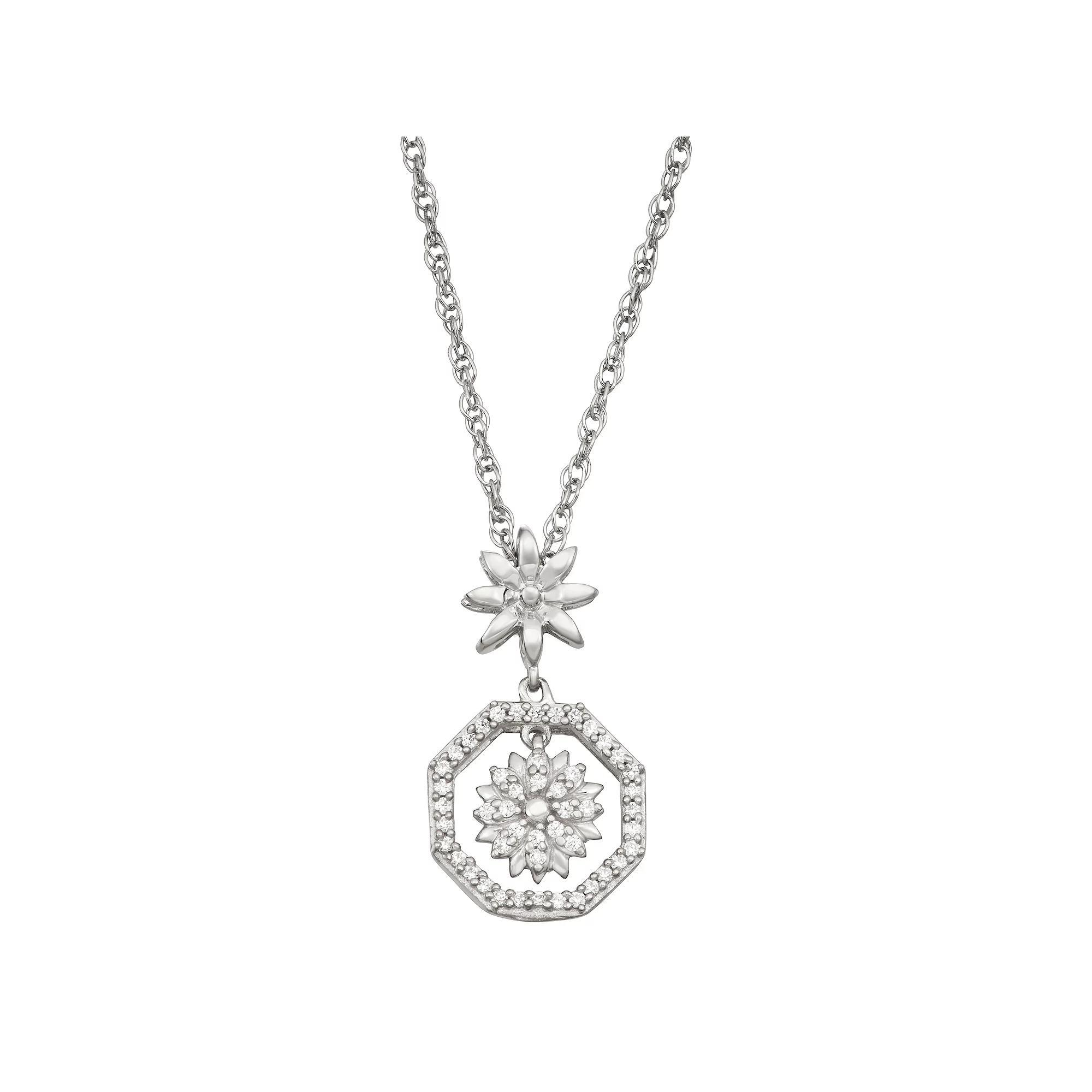 Jewelexcess Sterling Silver 1/6 Carat T.W. Diamond Flower Pendant Necklace, Women's, Size: 18", Silver Tone Product Image