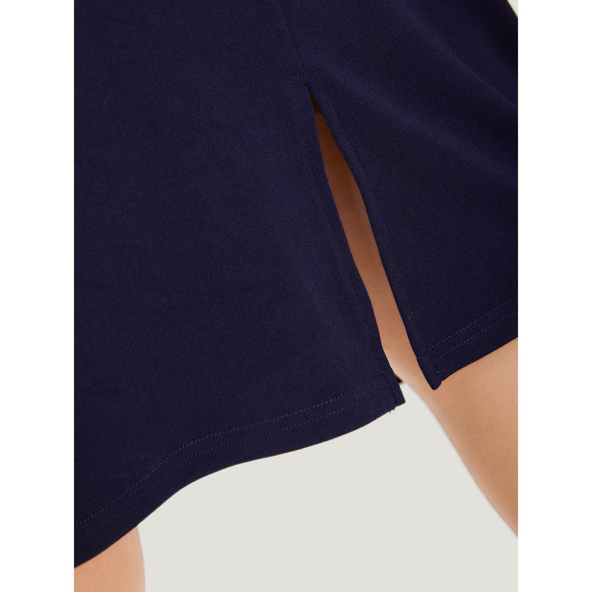 Plus Size Plain Belted Split Hem Skinny Skirt Women Blue Office Belted Bodycon No stretch Belt Work Skirts BloomChic 26/4X Product Image