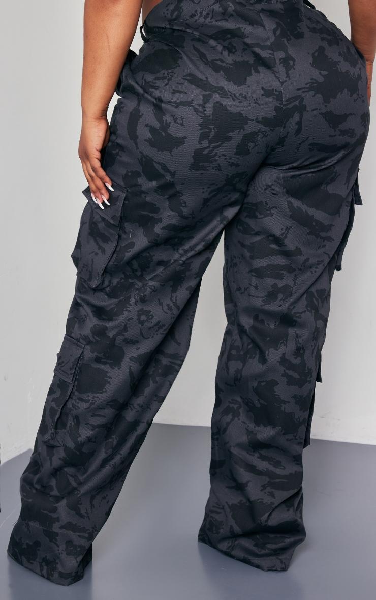 Plus Black Camo Cargo Pants Product Image