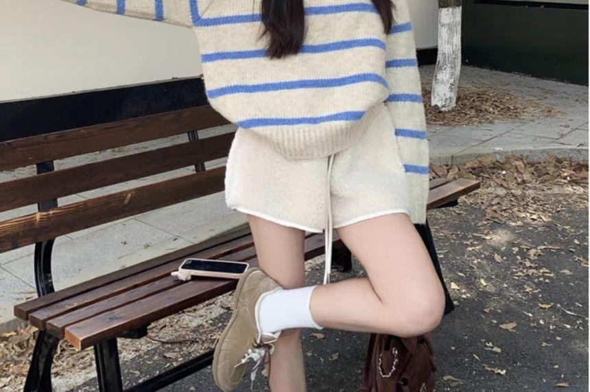 Long-Sleeve Striped Polo-Neck Sweater Product Image