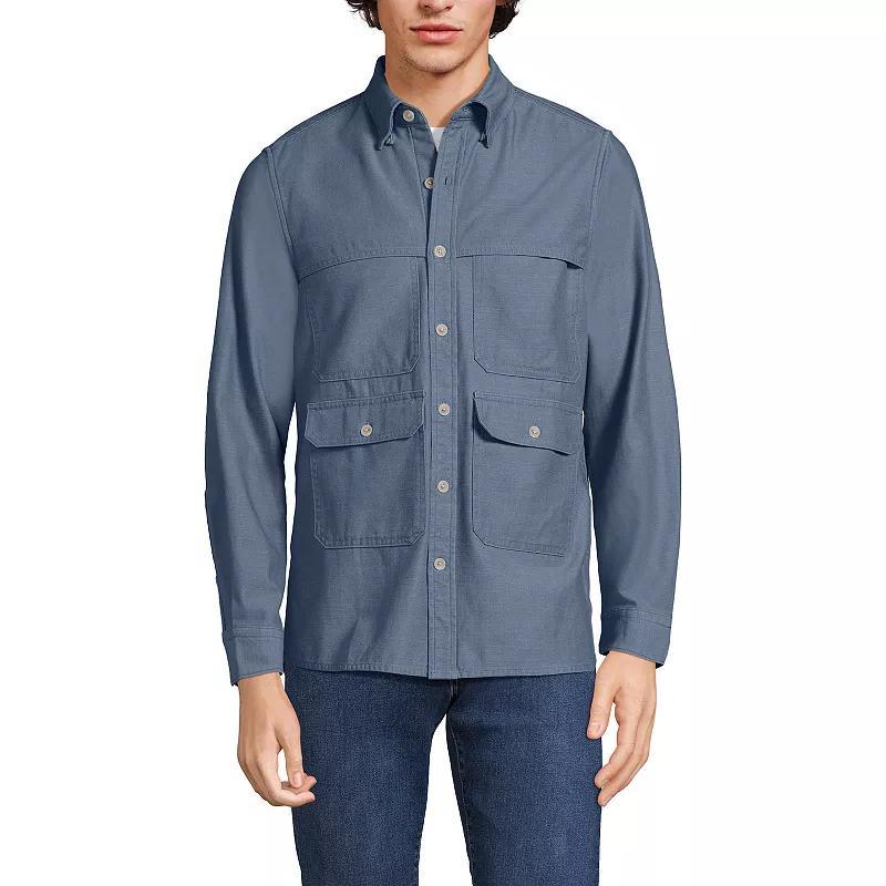 Men's Lands' End Textured Twill Utility Long Sleeve Shirt, Size: Large, Royal Red Product Image