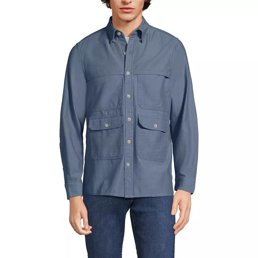 Men's Lands' End Textured Twill Utility Long Sleeve Shirt, Size: Large, Royal Red Product Image