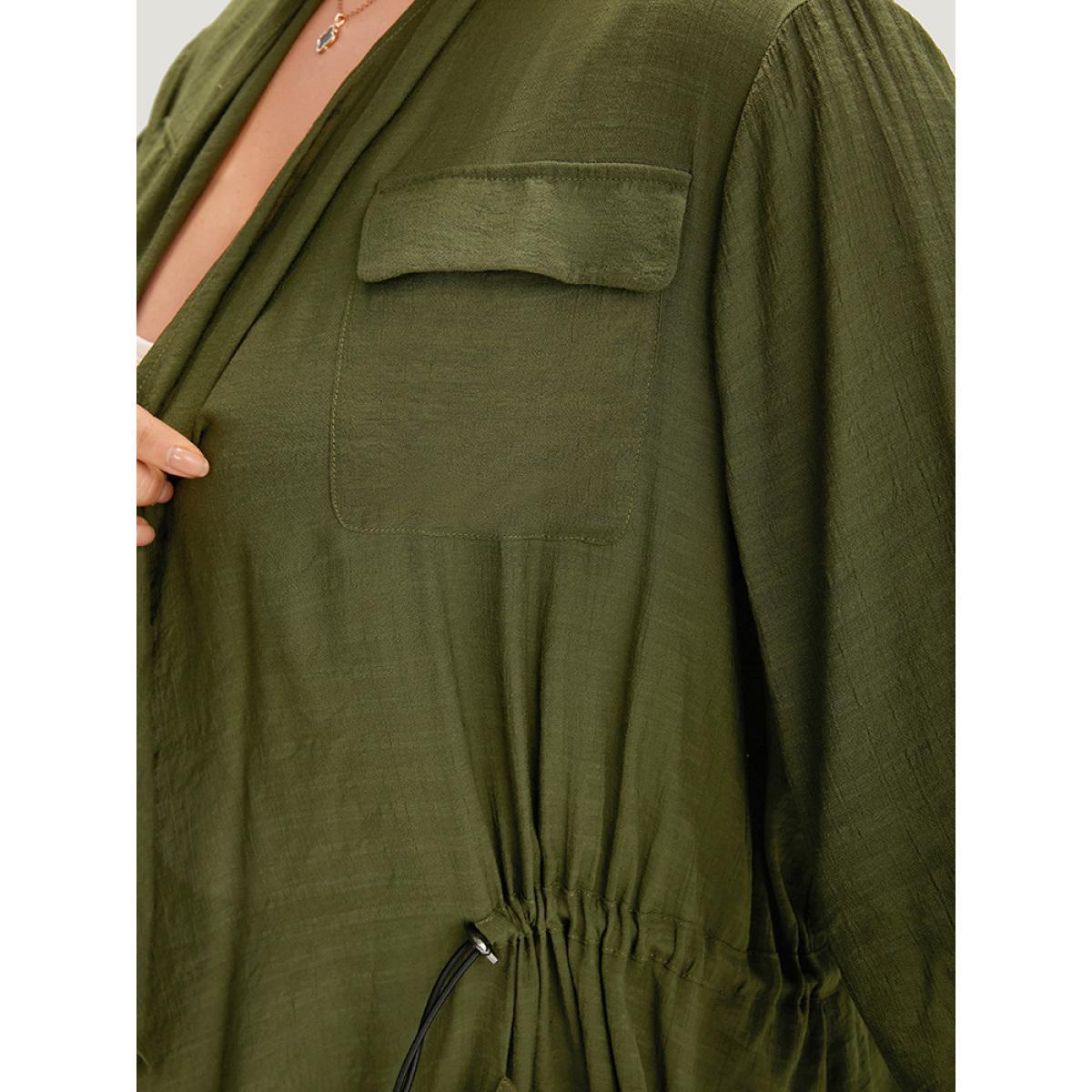 Plus Size Supersoft Essentials Plain Pocket Asymmetrical Drawstring Coat Women ArmyGreen Plain Pocket Dailywear Jackets BloomChic 14-16/1X Product Image