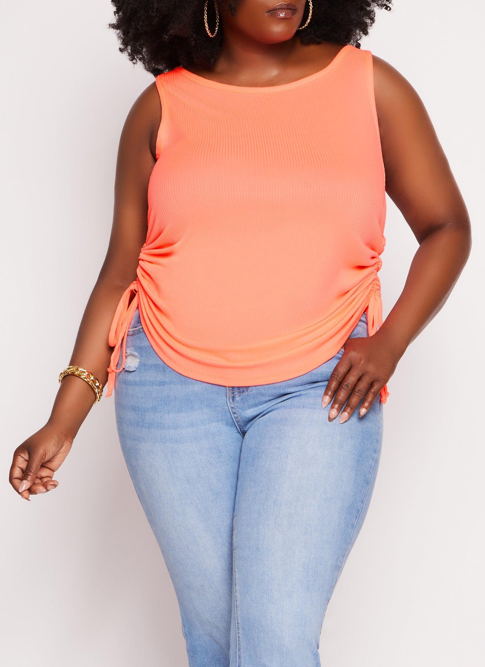 Womens Plus Size Rib Knit Ruched Side Tank Top Product Image