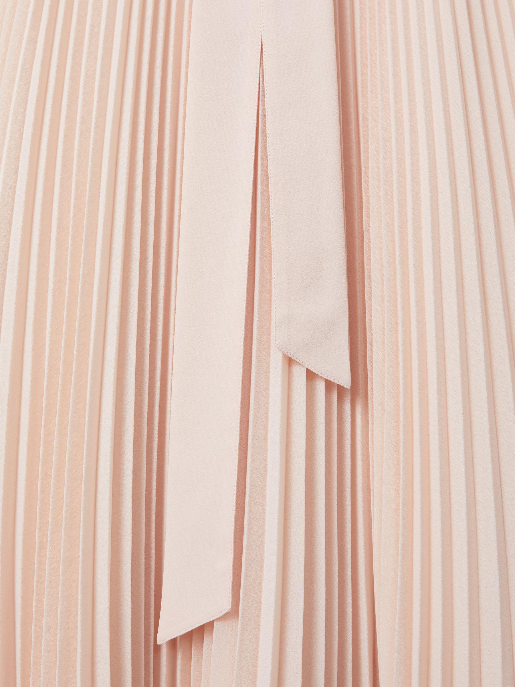 Pleated Belted Midi Dress in Nude/Black Product Image