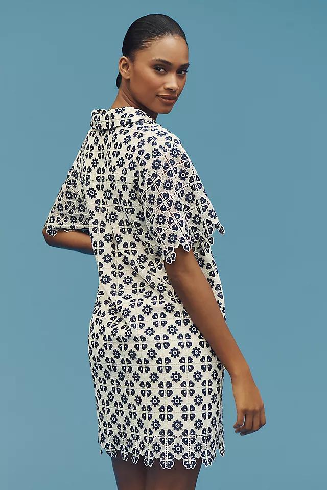 Maeve Short-Sleeve Geo Lace Mini Shirt Dress Product Image