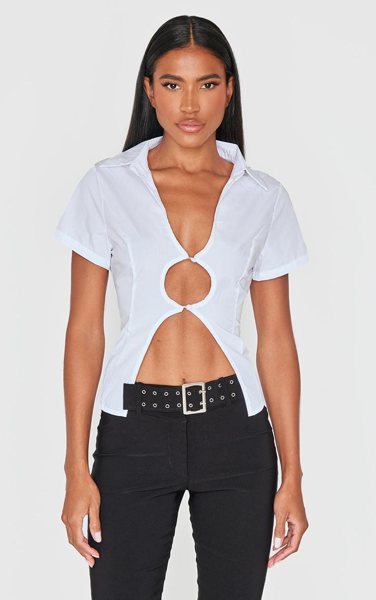 White Cut Out Short Sleeve Shirt Product Image