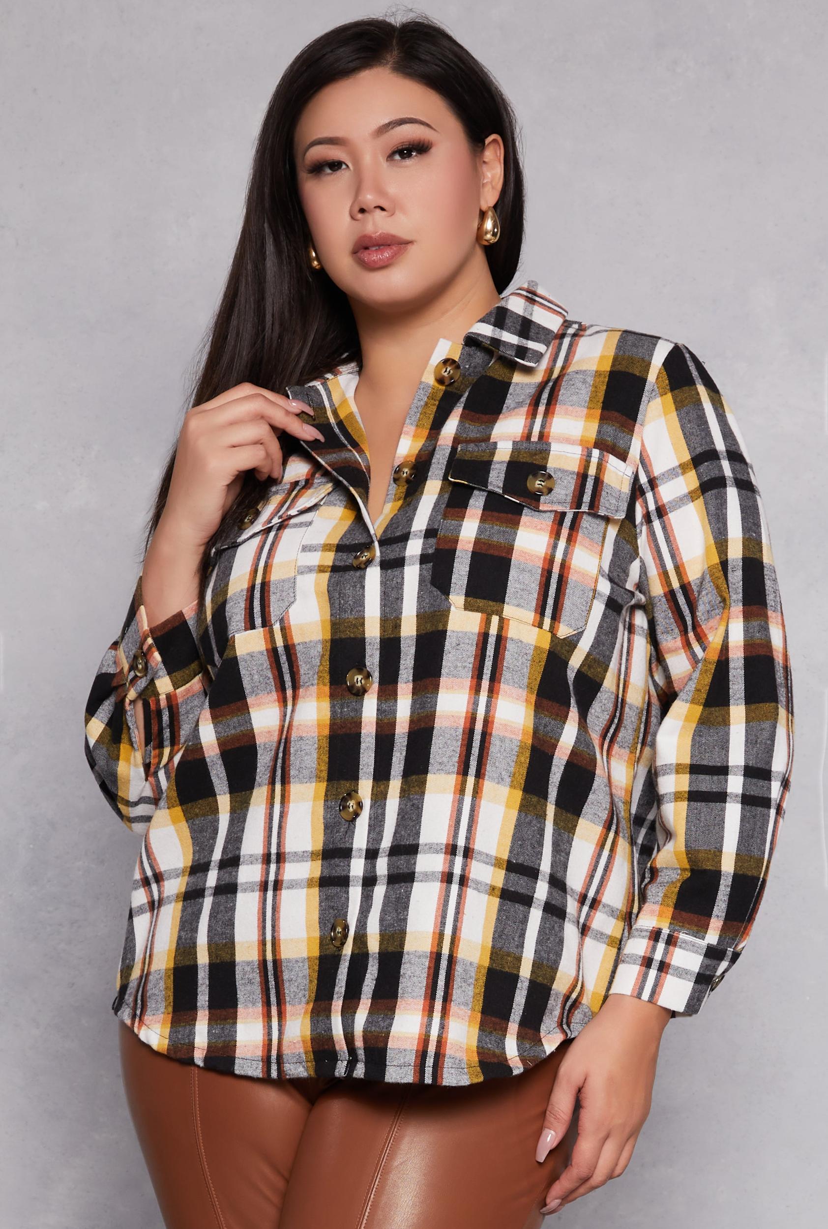 Womens Plus Size Plaid Flannel Button Front Shacket Product Image