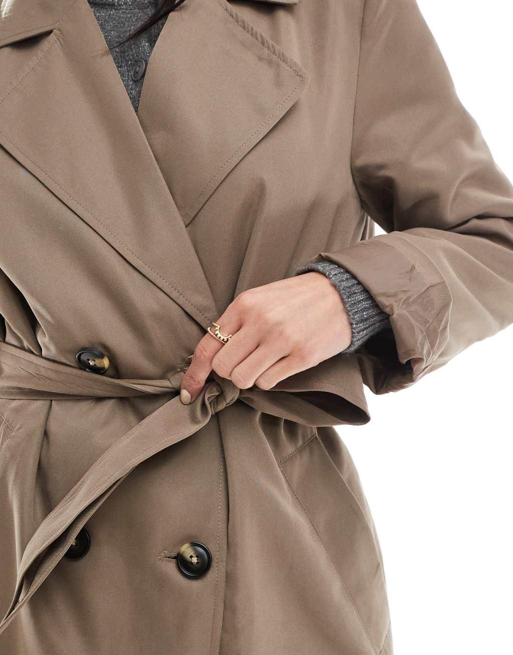 Pieces belted trench coat in lentil brown Product Image