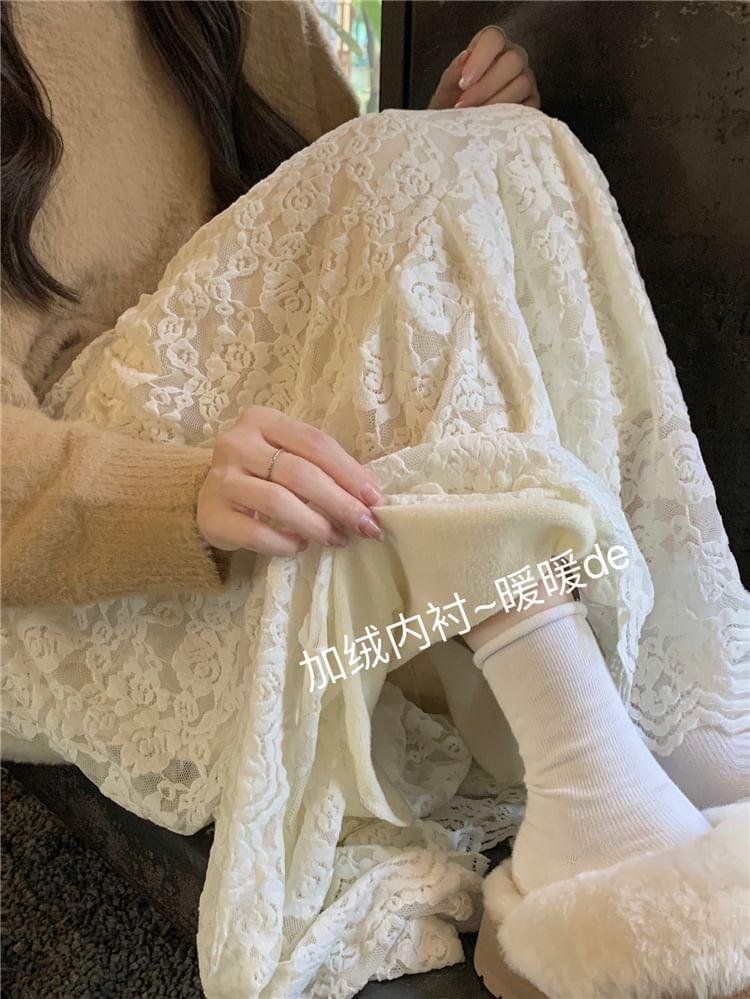 High Rise Lace Maxi A-Line Skirt Product Image