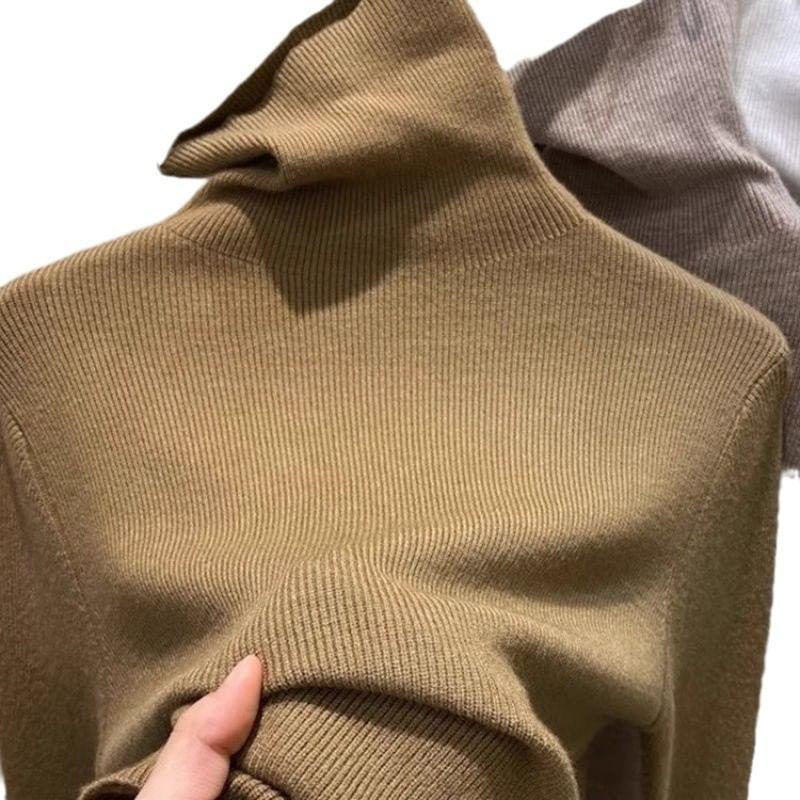 Long-Sleeve Mock Neck Plain Knit Top Product Image