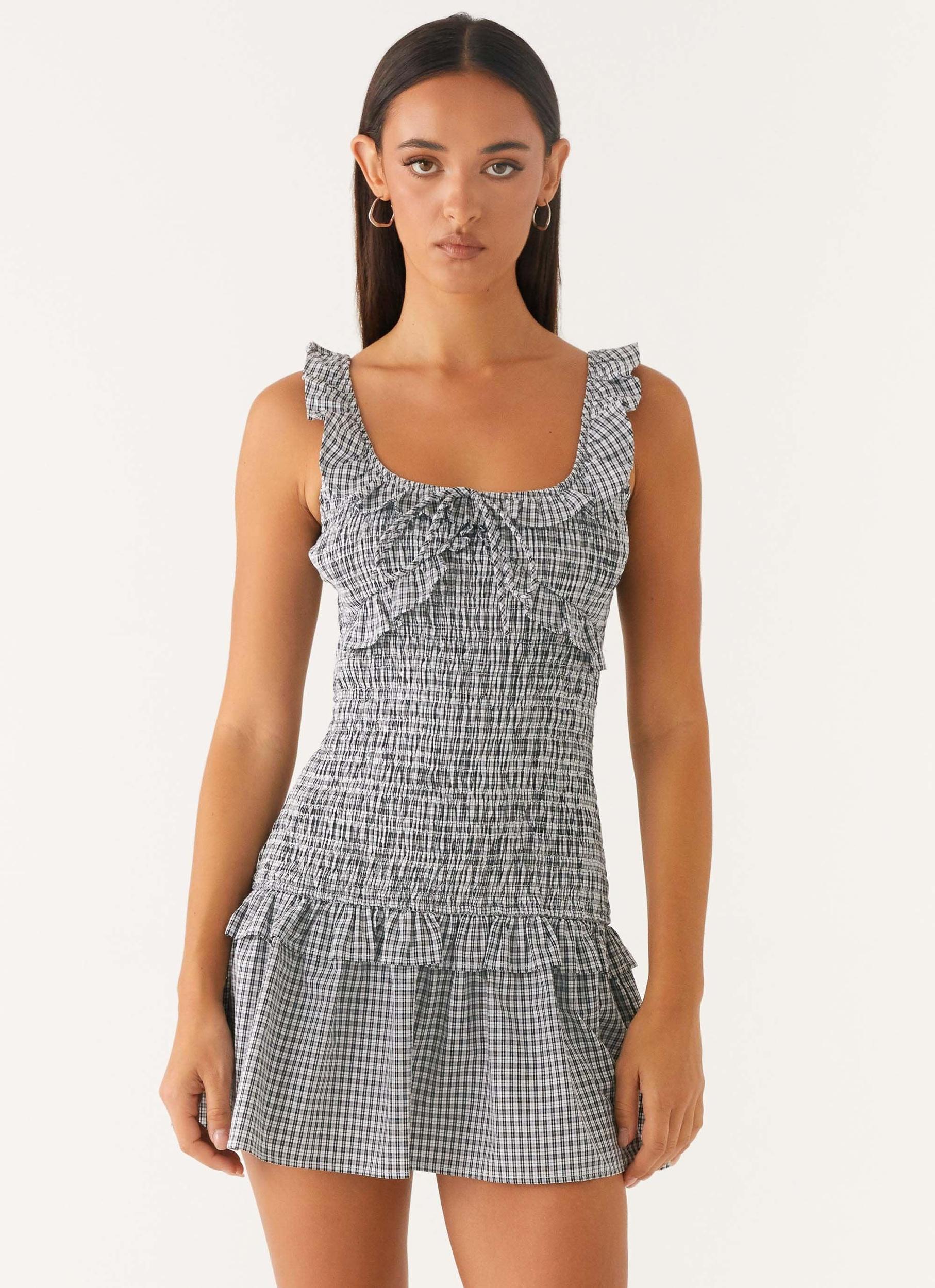 Mali Shirred Mini Dress - Checker Product Image