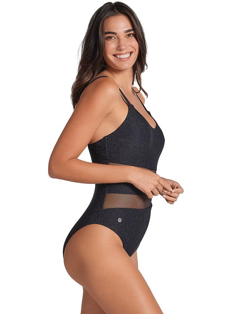 Sash Mesh Cutout Slimming One-Piece Swimsuit Product Image