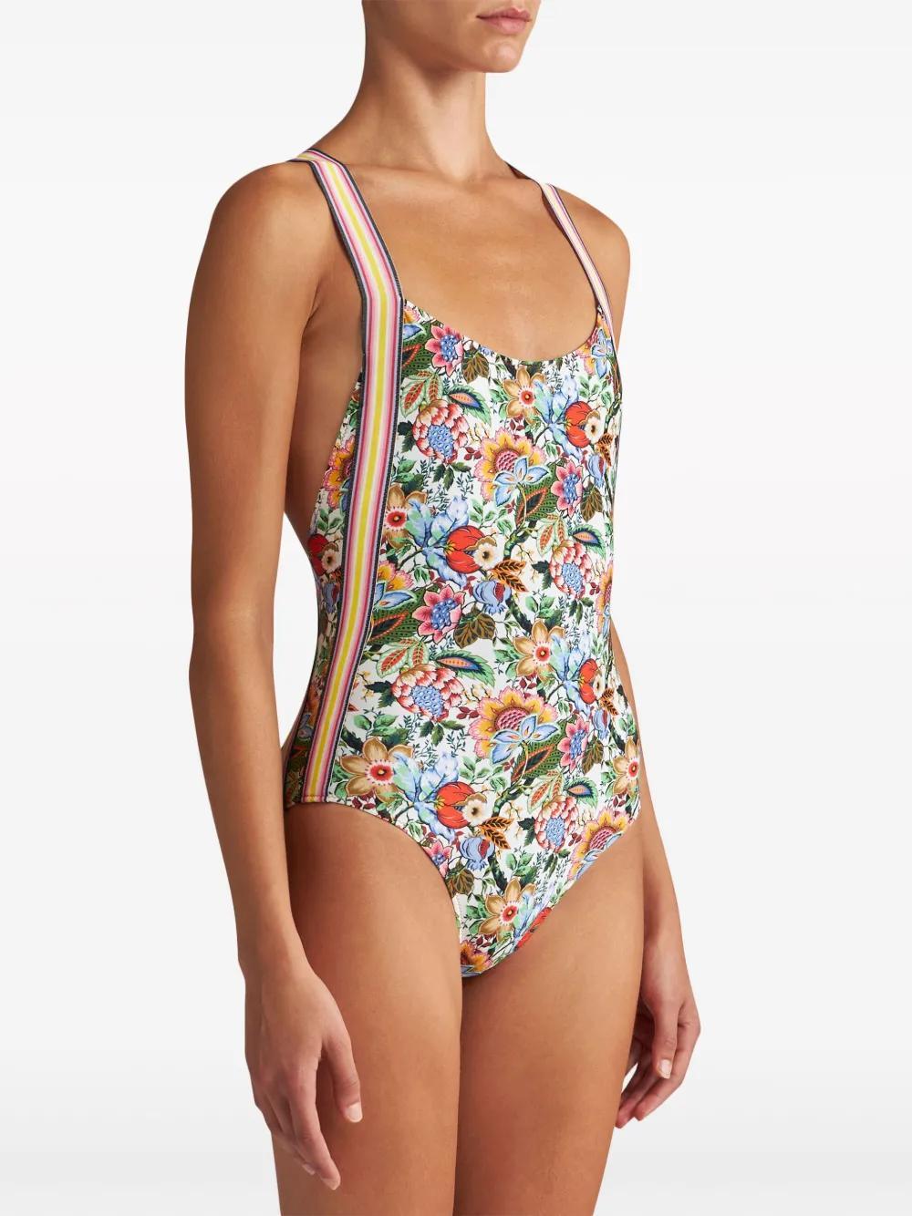Bouquet-print open-back swimsuit Product Image