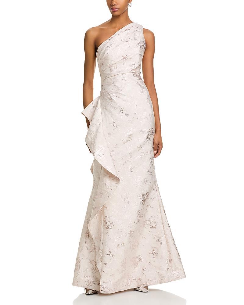Teri Jon by Rickie Freeman Metallic Jacquard One Shoulder Gown Product Image