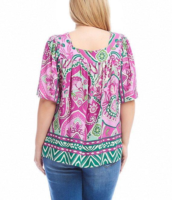 Karen Kane Plus Size Printed Square Neck Short Flare Sleeve Top Product Image