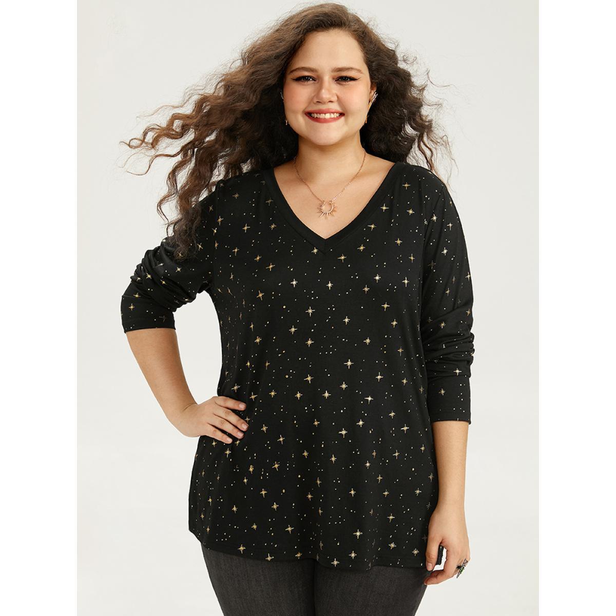Plus Size Plain Zipper Half Elastic Cuffs Batwing Sleeve Sweatshirt Women Indigo Casual Elastic cuffs V-neck Dailywear Sweatshirts BloomChic 30/6X Product Image