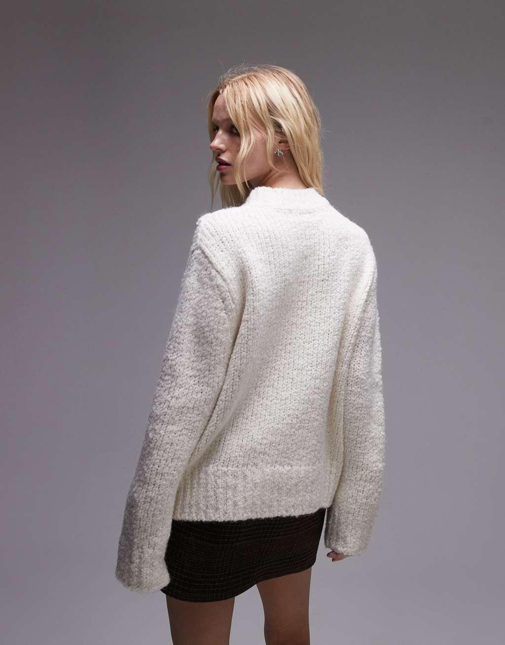 Topshop knitted premium pretzel cable oversized sweater in ivory Product Image