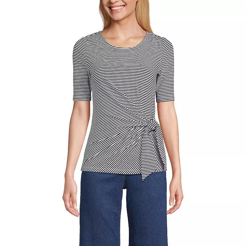 Women's Plus Size Lands' End Lightweight Jersey Tie Front Top, Size: 3XL, Black Product Image
