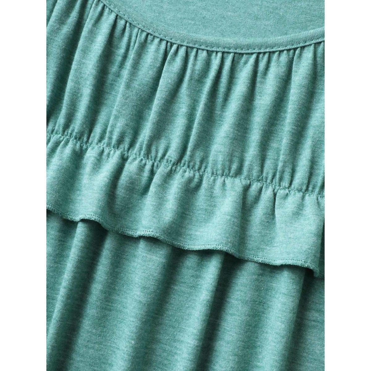 Plus Size Pleated Neckline Flutter Sleeve Tank Top Women Emerald Gathered Round Neck Everyday-Casual Tank Tops Camis BloomChic 28/5X Product Image