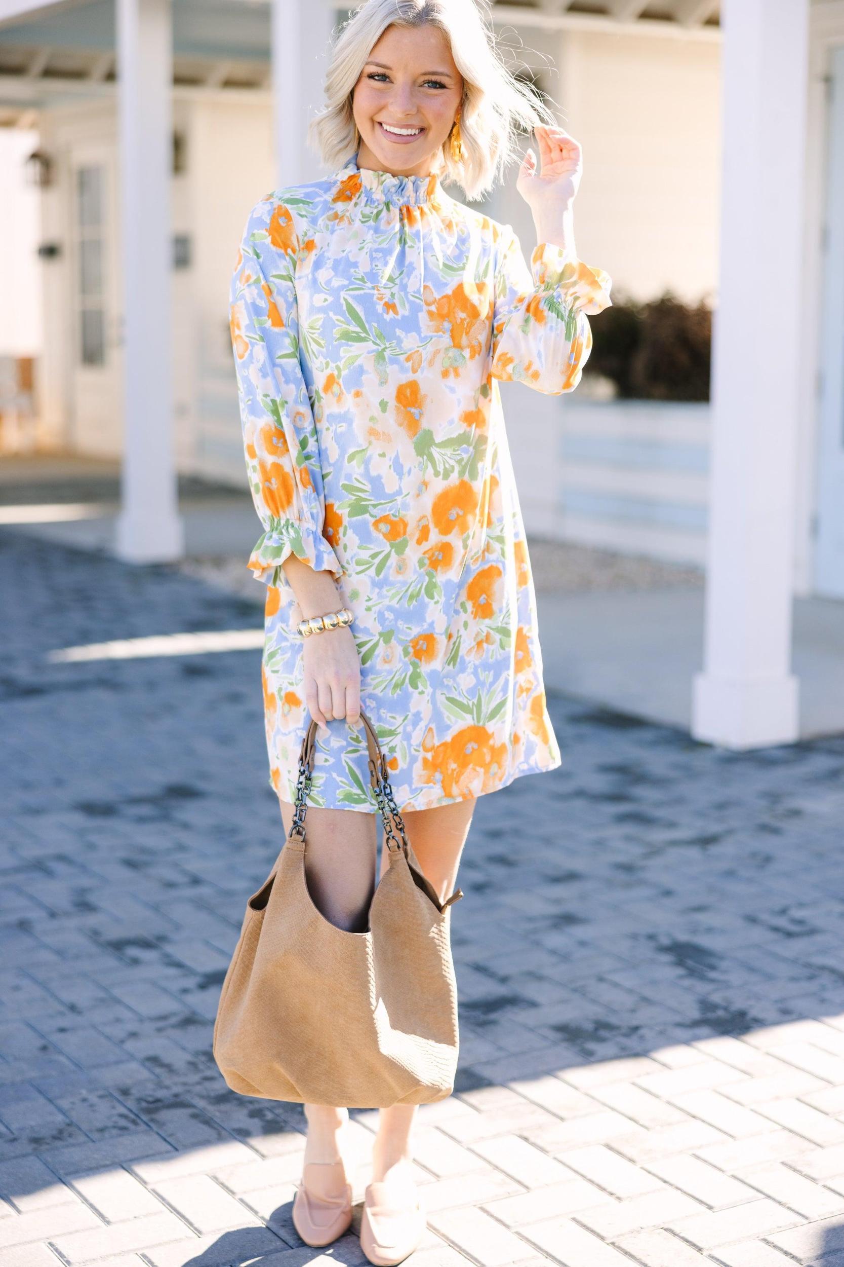 Beauty And Brains Light Blue Floral Shift Dress Female Product Image